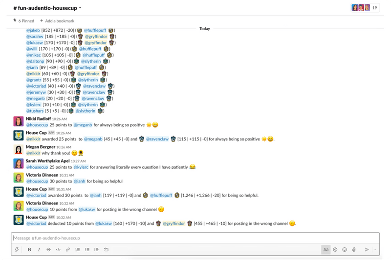 Slack image showing the housecup bot in action